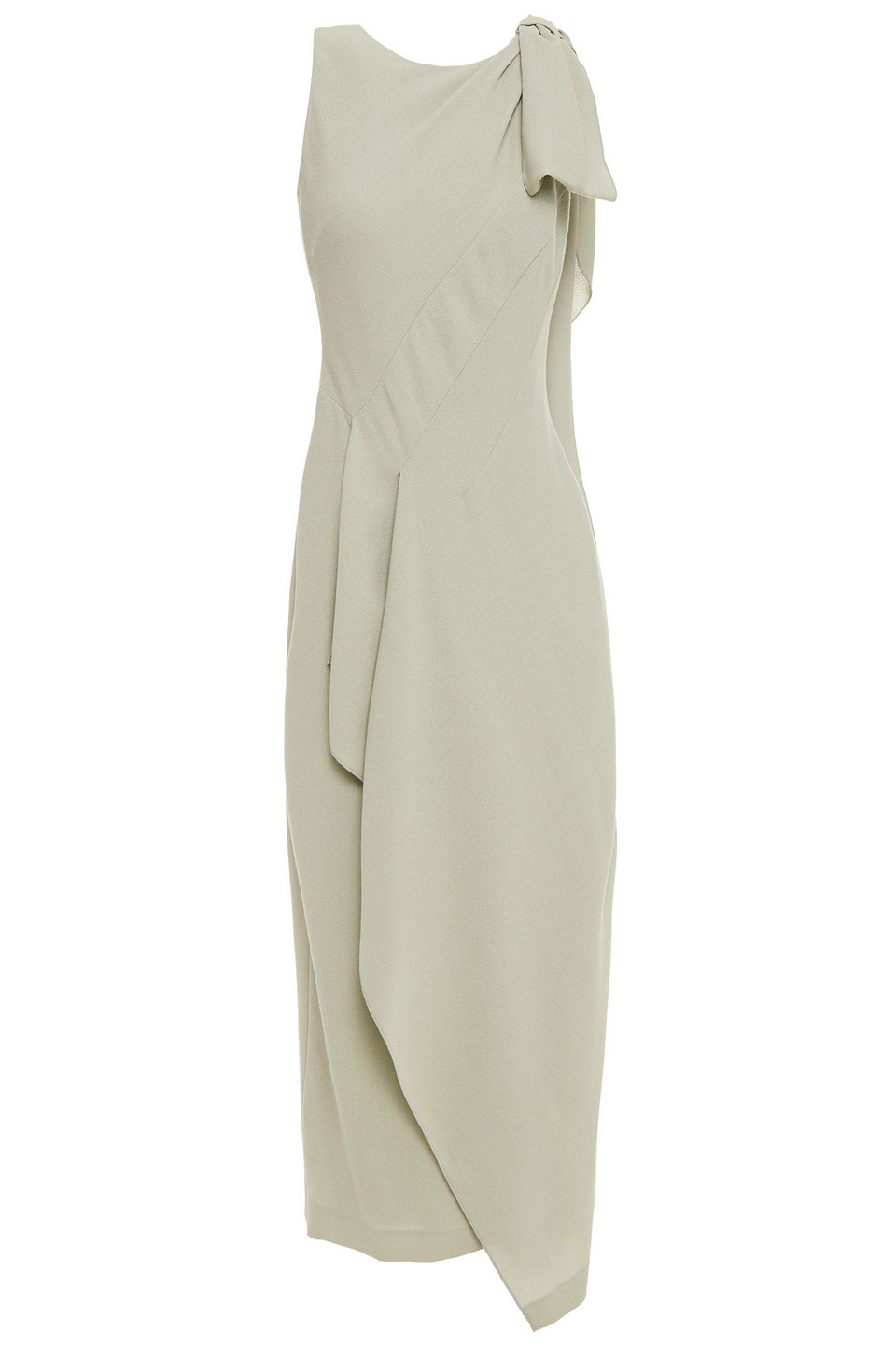 Roland Mouret Woman Bow-detailed Draped Wool-crepe Maxi Dress Sage Green Size 16