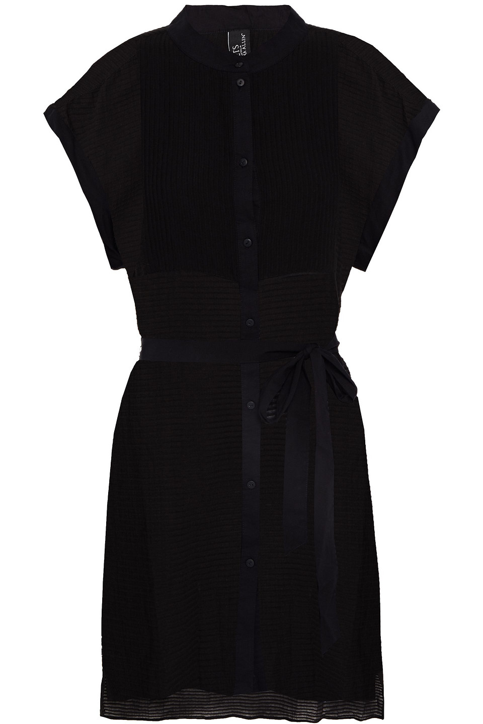 Jets Australia By Jessika Allen Woman Parallels Belted Cotton-jacquard Mini Shirt Dress Black Size L