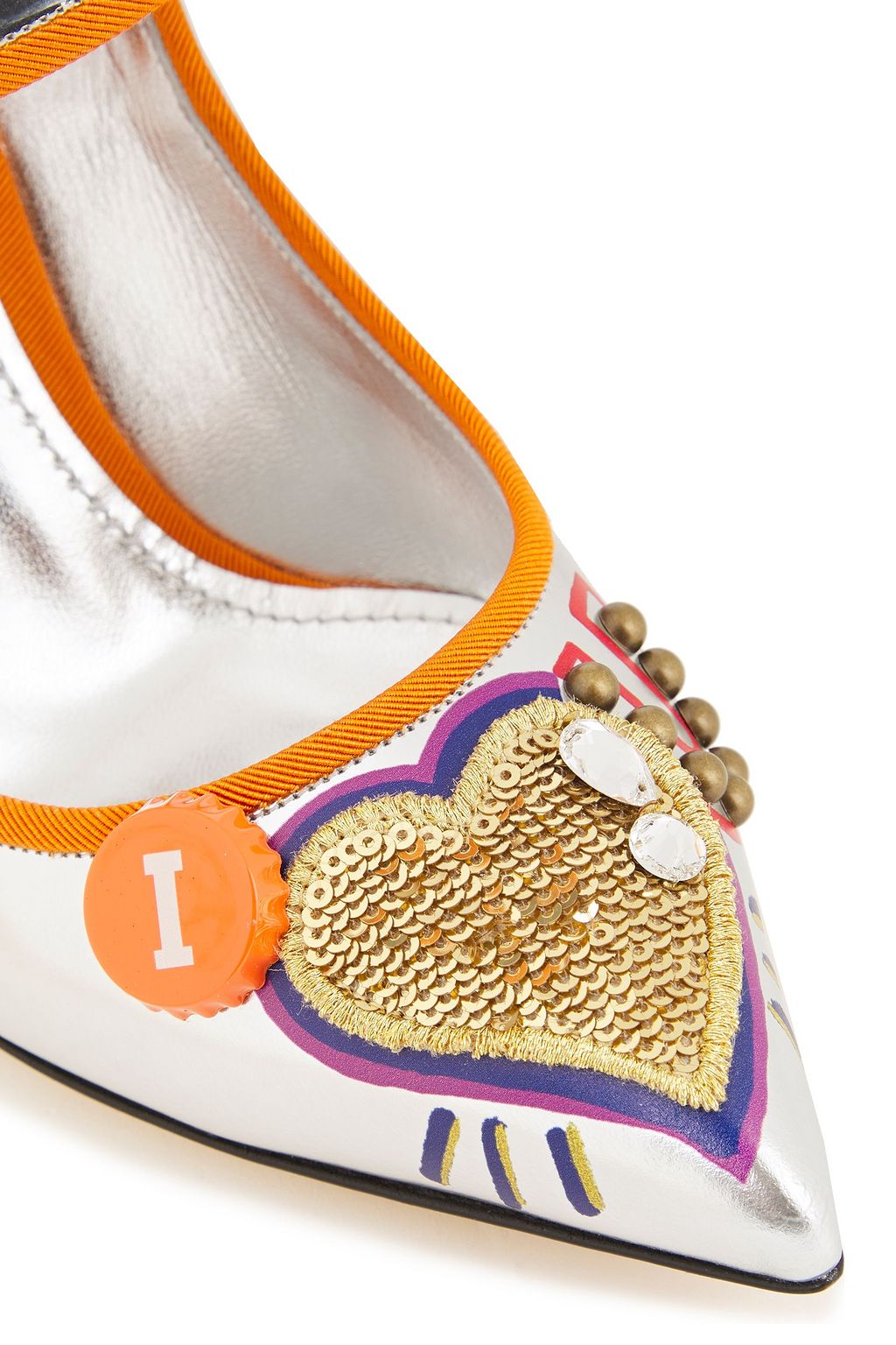 DOLCE&GABBANA Embellished printed mirrored-leather Mary Jane pumps