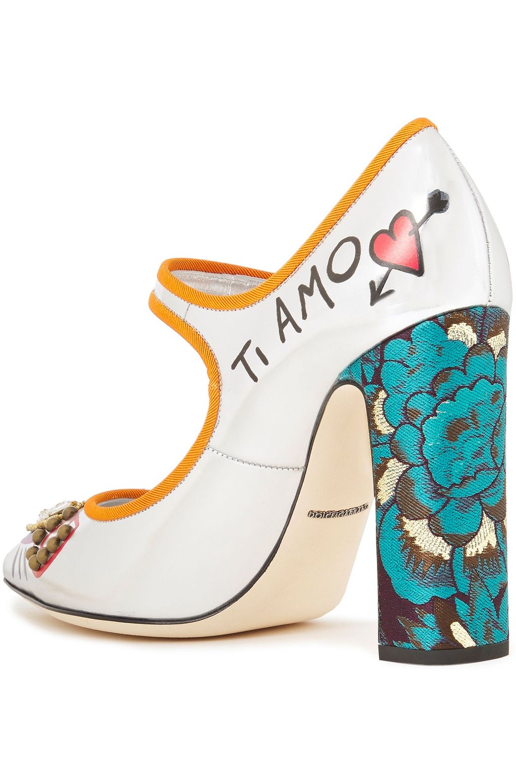 DOLCE&GABBANA Embellished printed mirrored-leather Mary Jane pumps