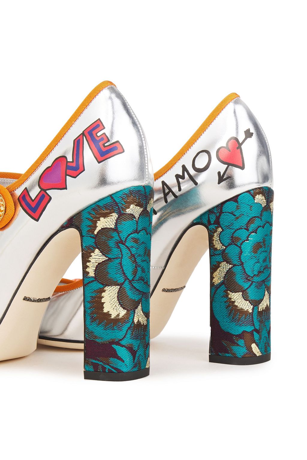 DOLCE&GABBANA Embellished printed mirrored-leather Mary Jane pumps
