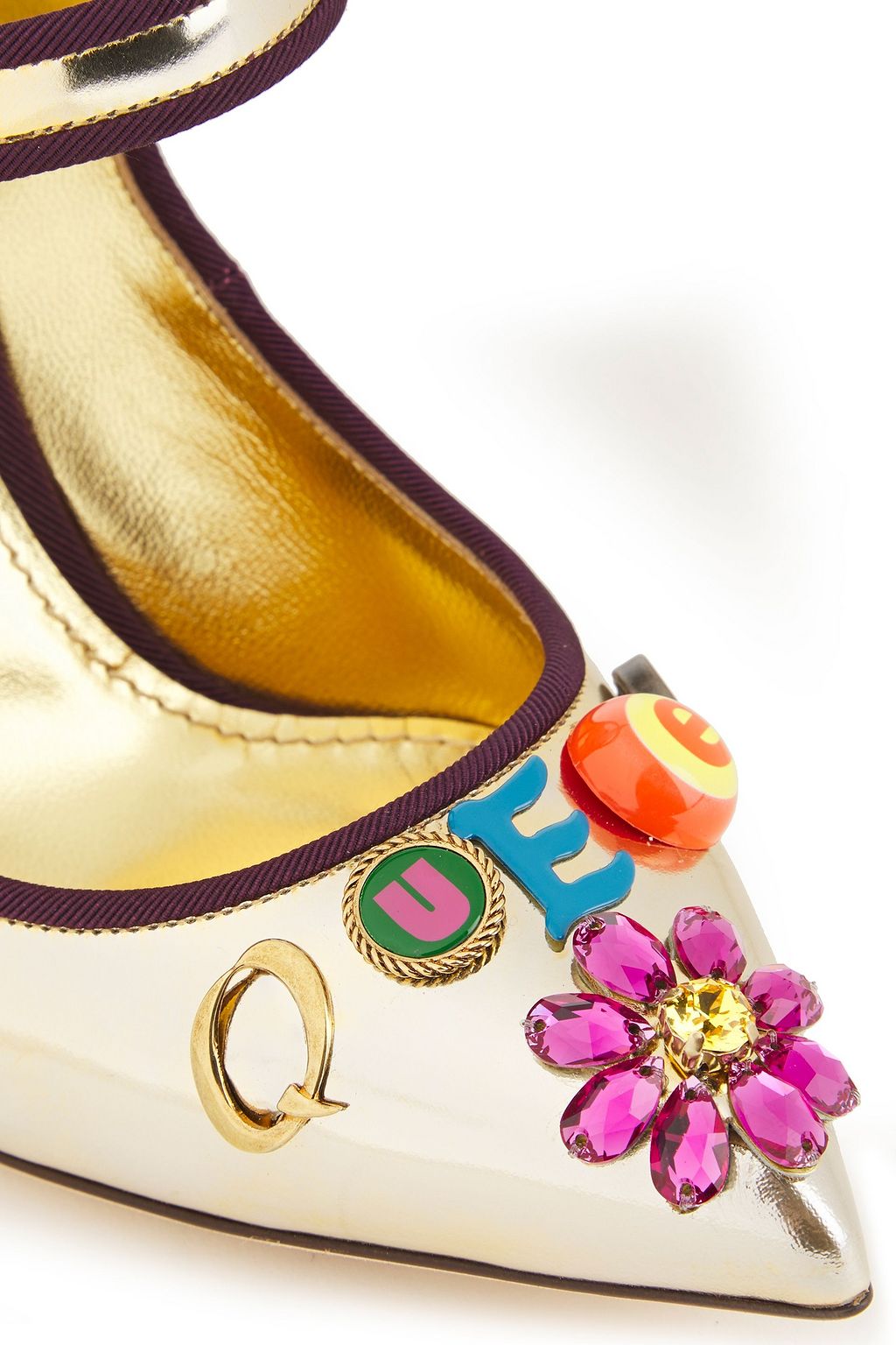 DOLCE&GABBANA Embellished printed mirrored-leather Mary Jane pumps