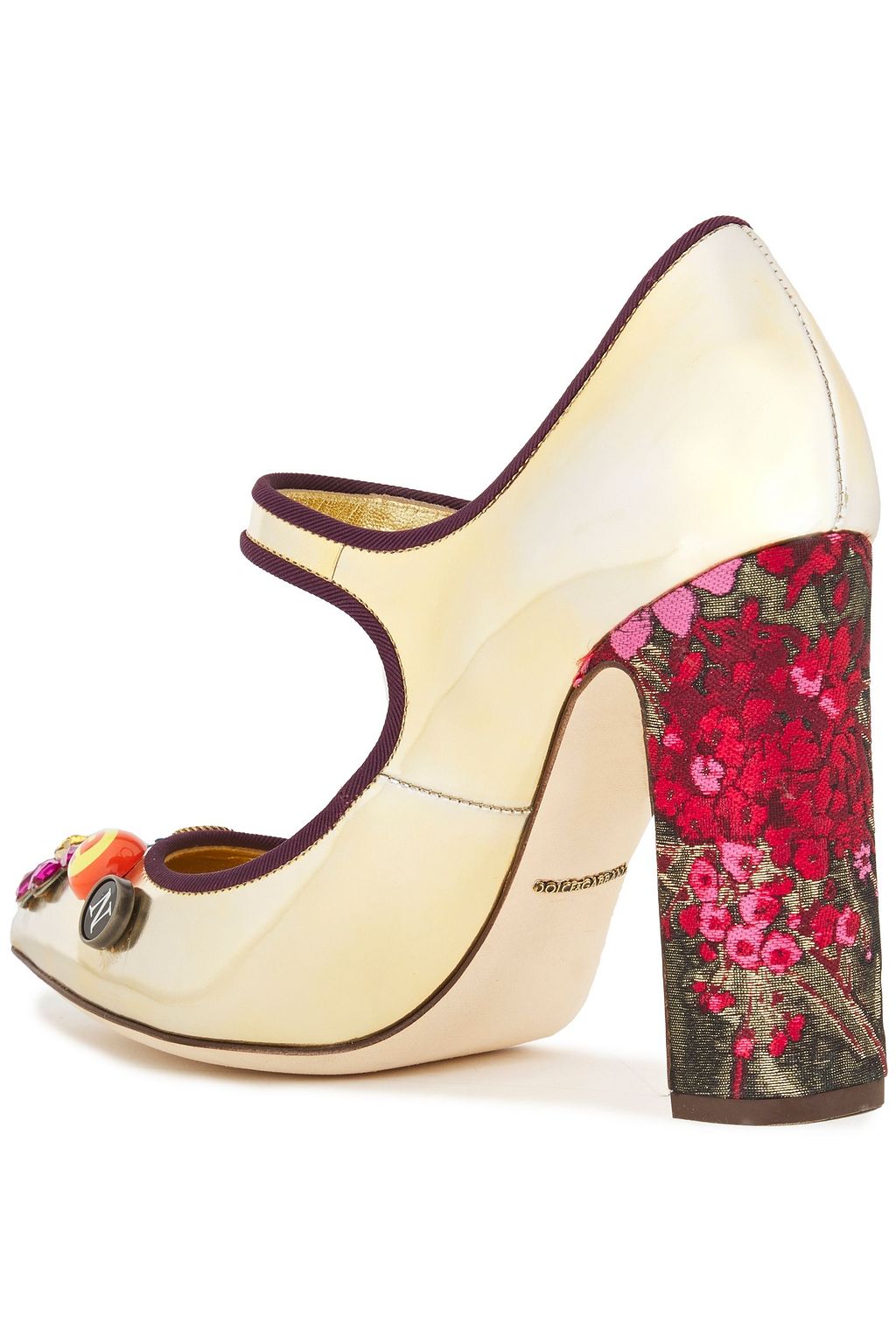 DOLCE&GABBANA Embellished printed mirrored-leather Mary Jane pumps