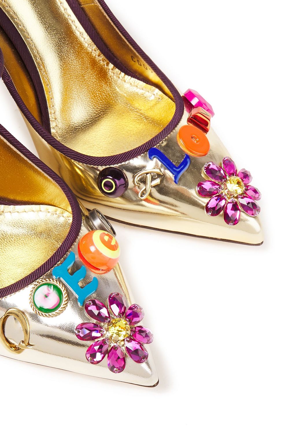 DOLCE&GABBANA Embellished printed mirrored-leather Mary Jane pumps