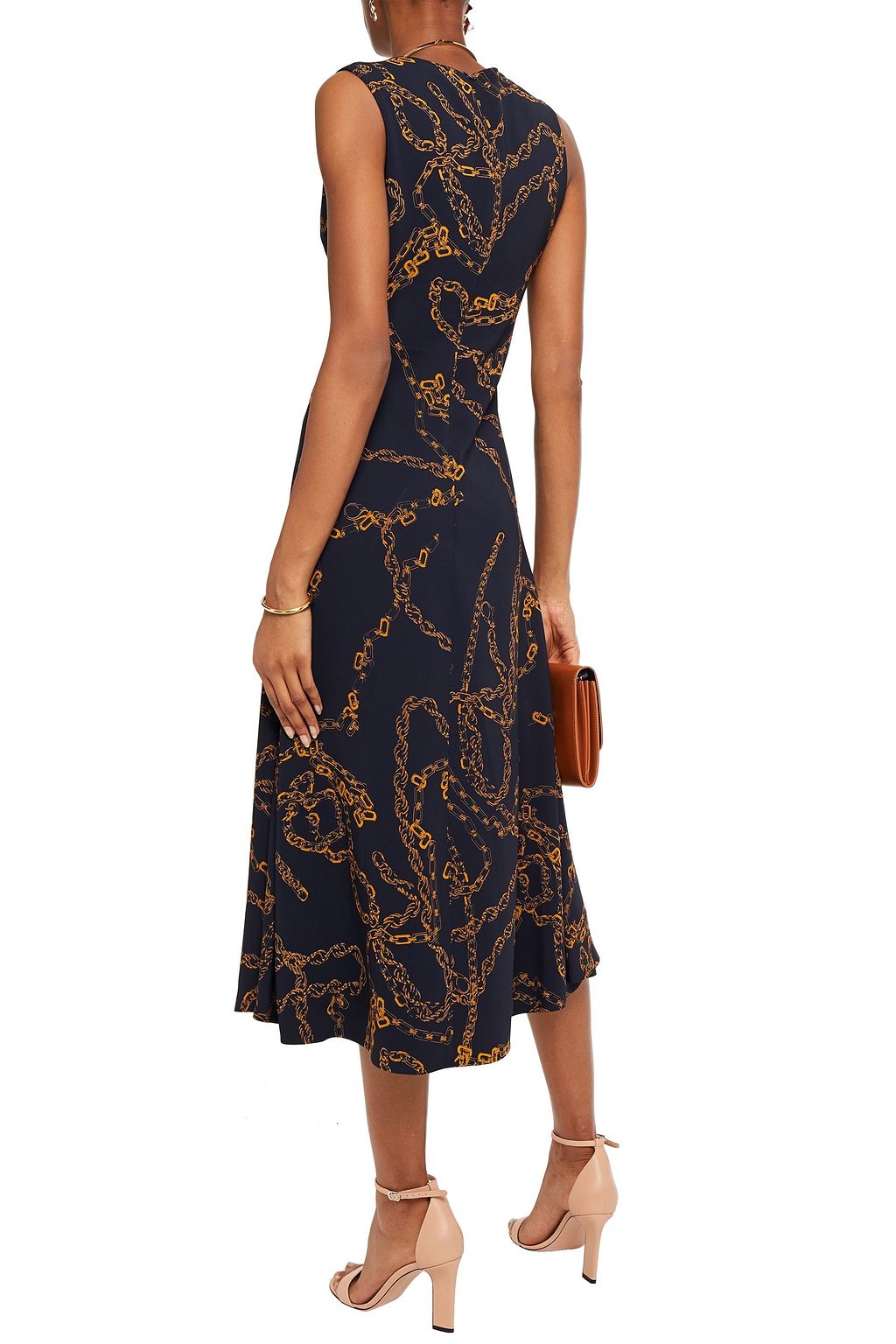 VICTORIA BECKHAM Velvet-trimmed printed stretch-cady midi dress