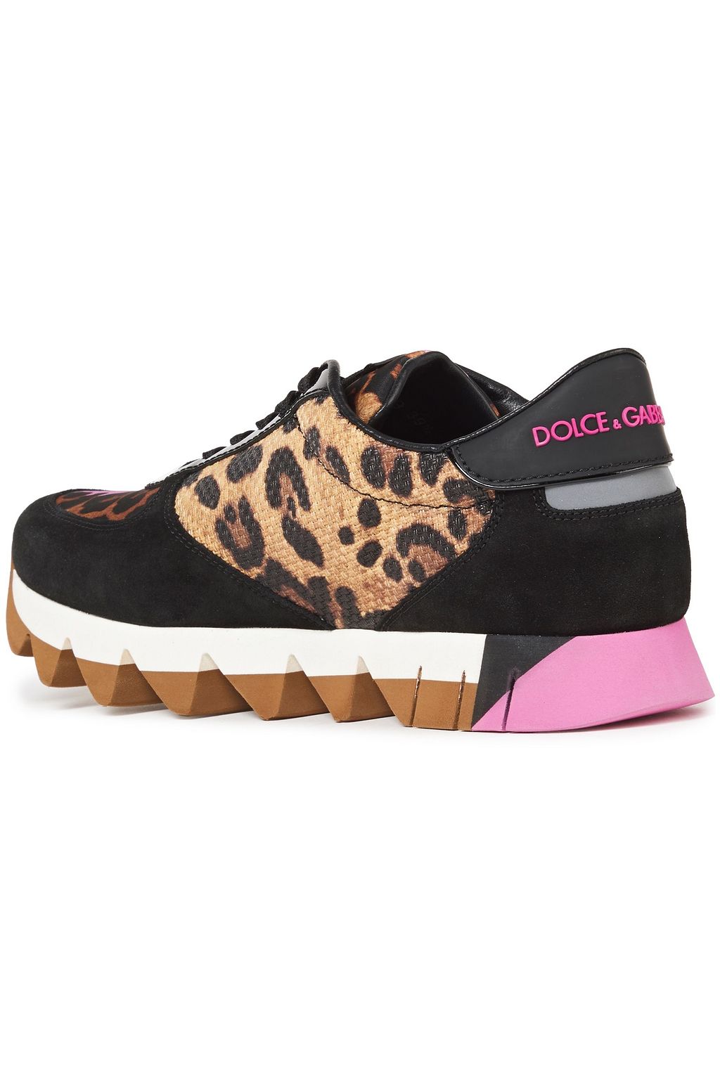 DOLCE&GABBANA Capri leopard-print basketweave, neoprene and suede sneakers
