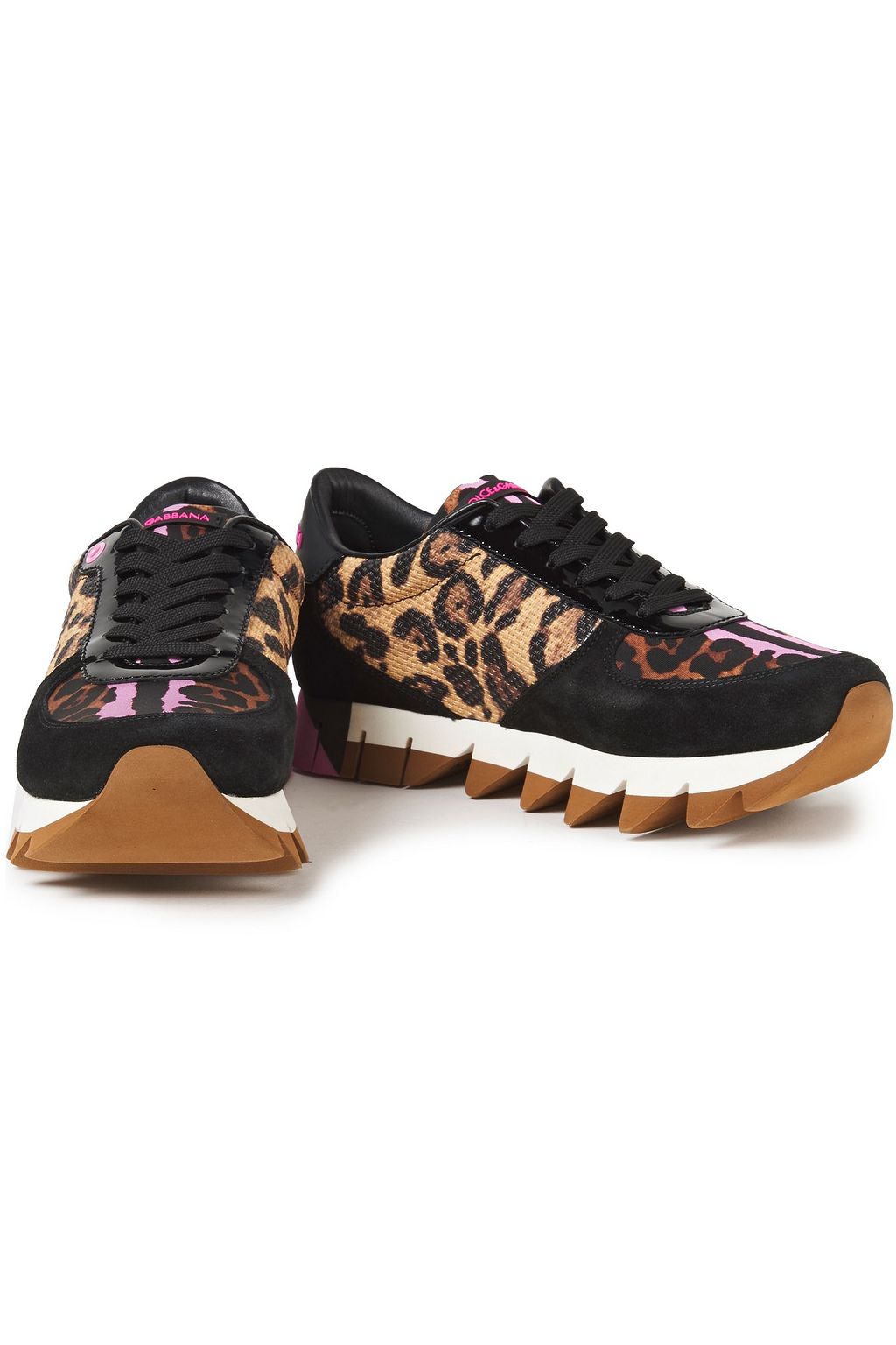 DOLCE&GABBANA Capri leopard-print basketweave, neoprene and suede sneakers