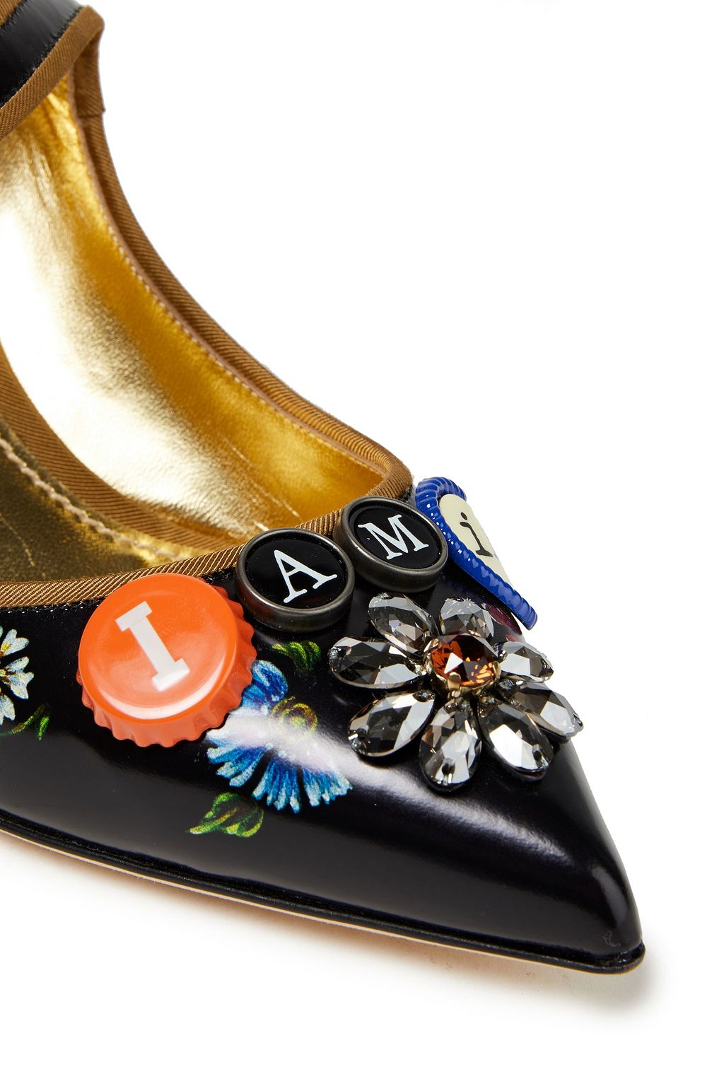 DOLCE&GABBANA Embellished printed patent-leather Mary Jane pumps
