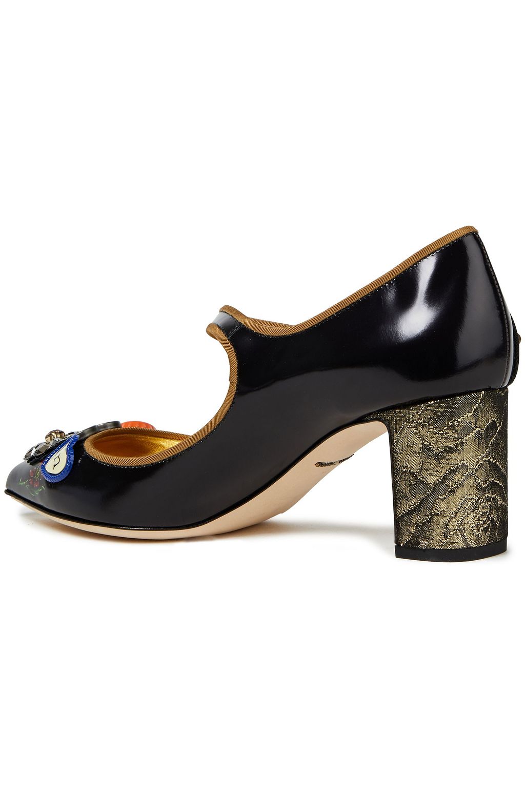 DOLCE&GABBANA Embellished printed patent-leather Mary Jane pumps