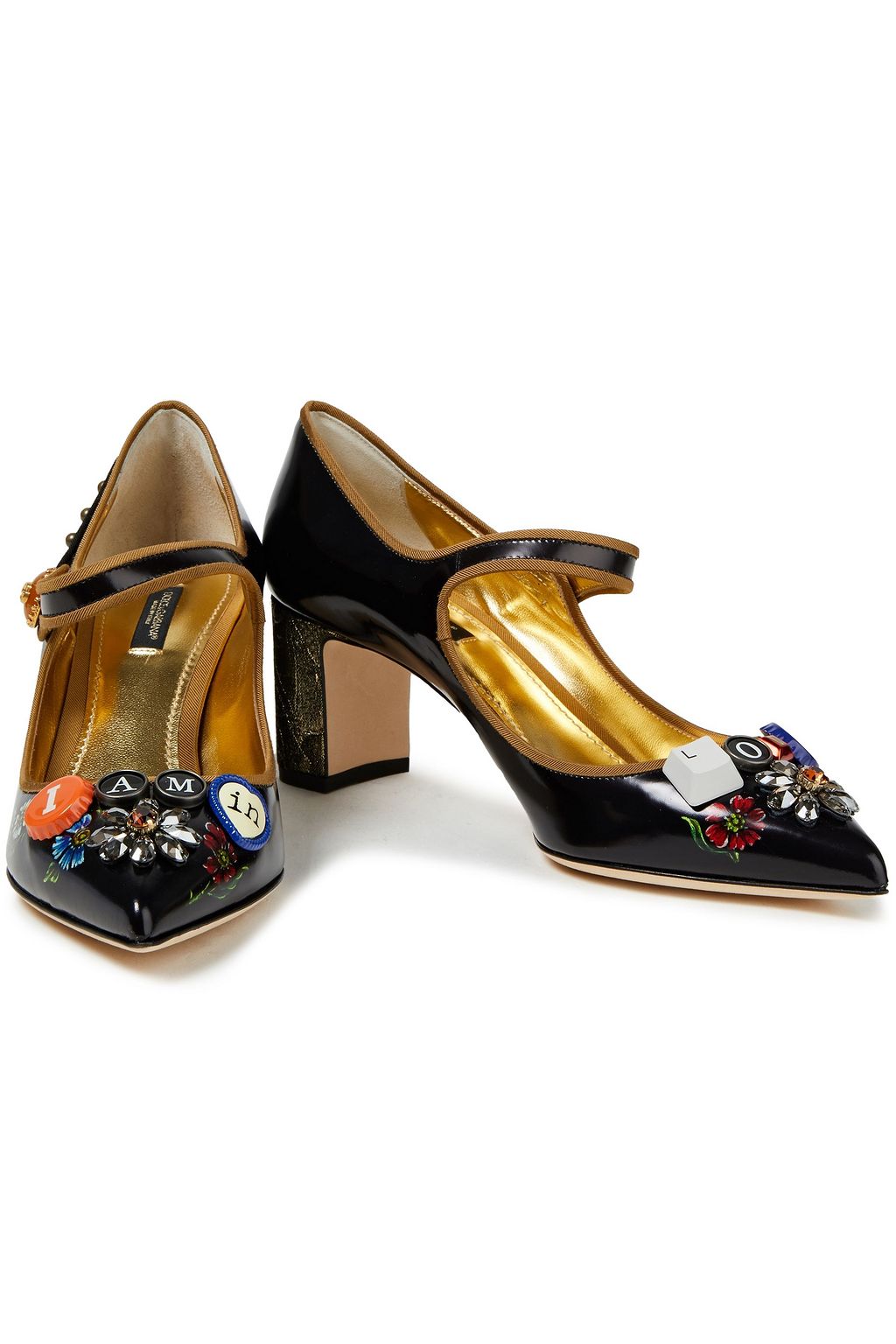 DOLCE&GABBANA Embellished printed patent-leather Mary Jane pumps