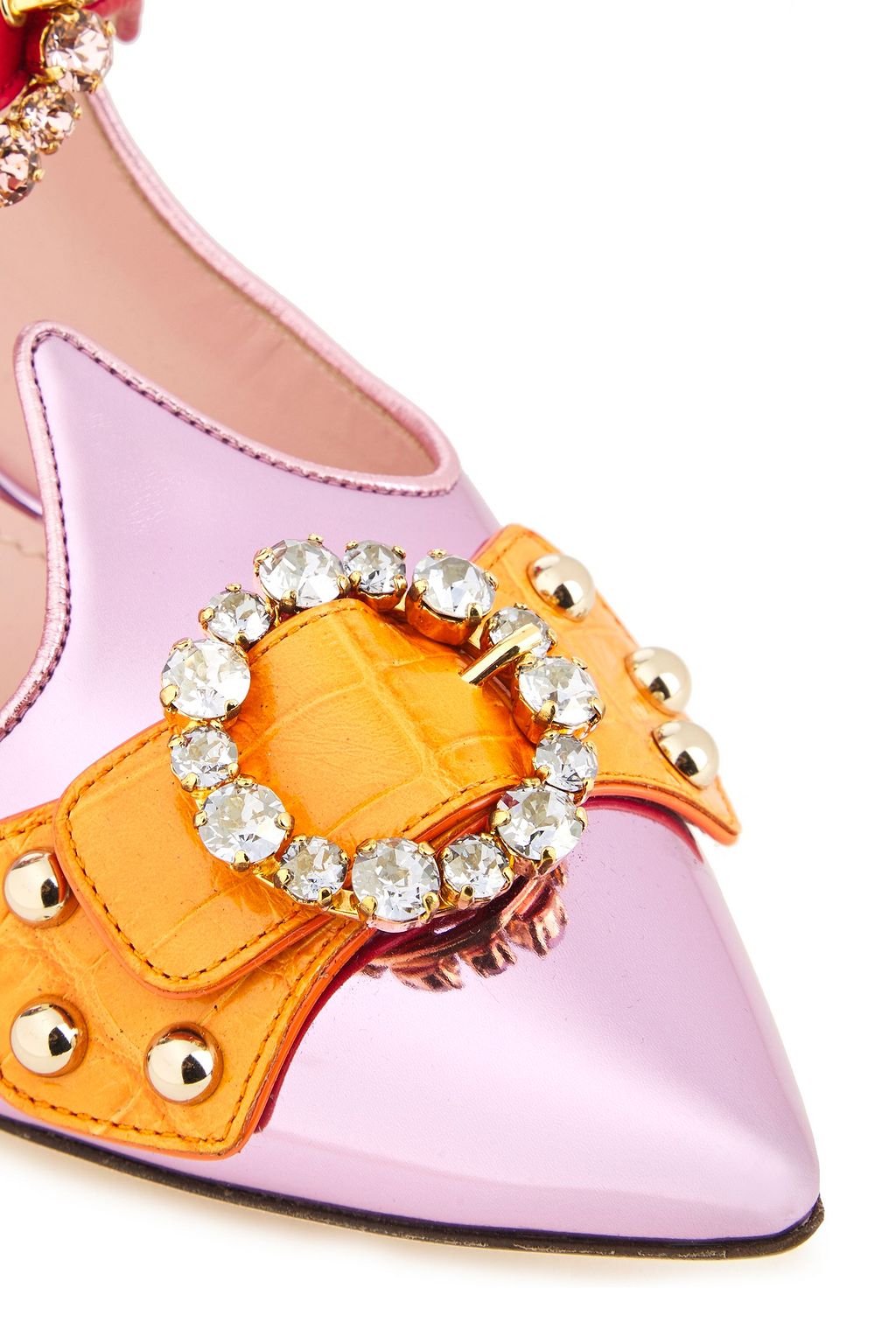 DOLCE&GABBANA Aladino buckled embellished mirrored-leather mules