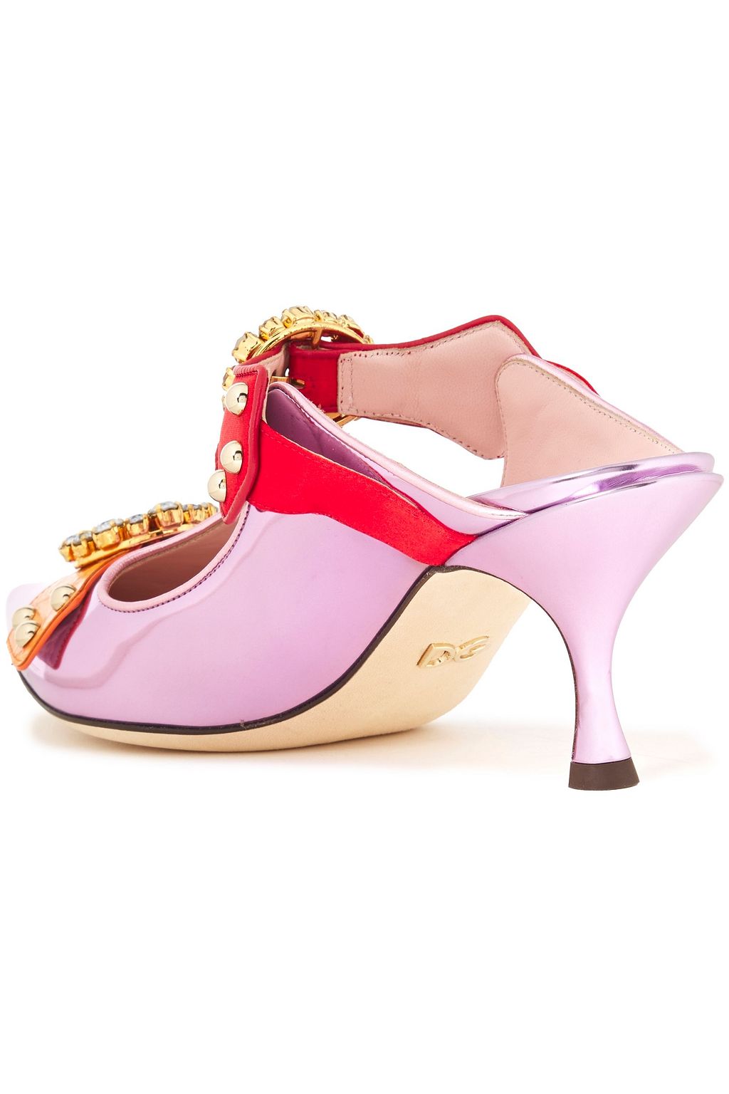 DOLCE&GABBANA Aladino buckled embellished mirrored-leather mules