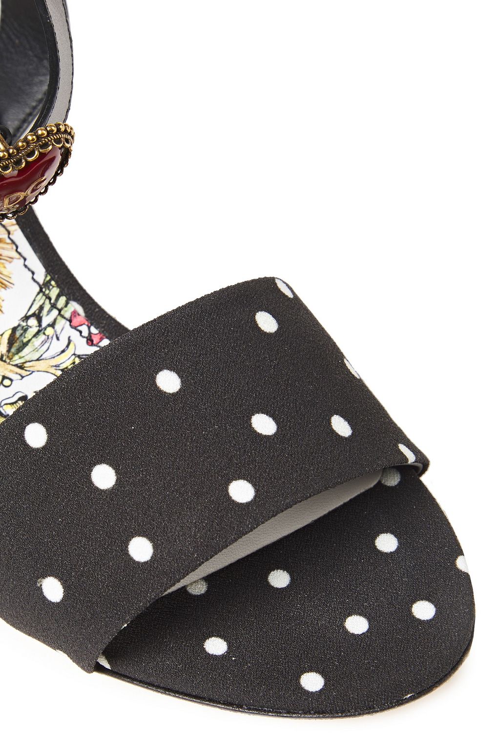 DOLCE&GABBANA Keira embellished leather and polka-dot cady sandals