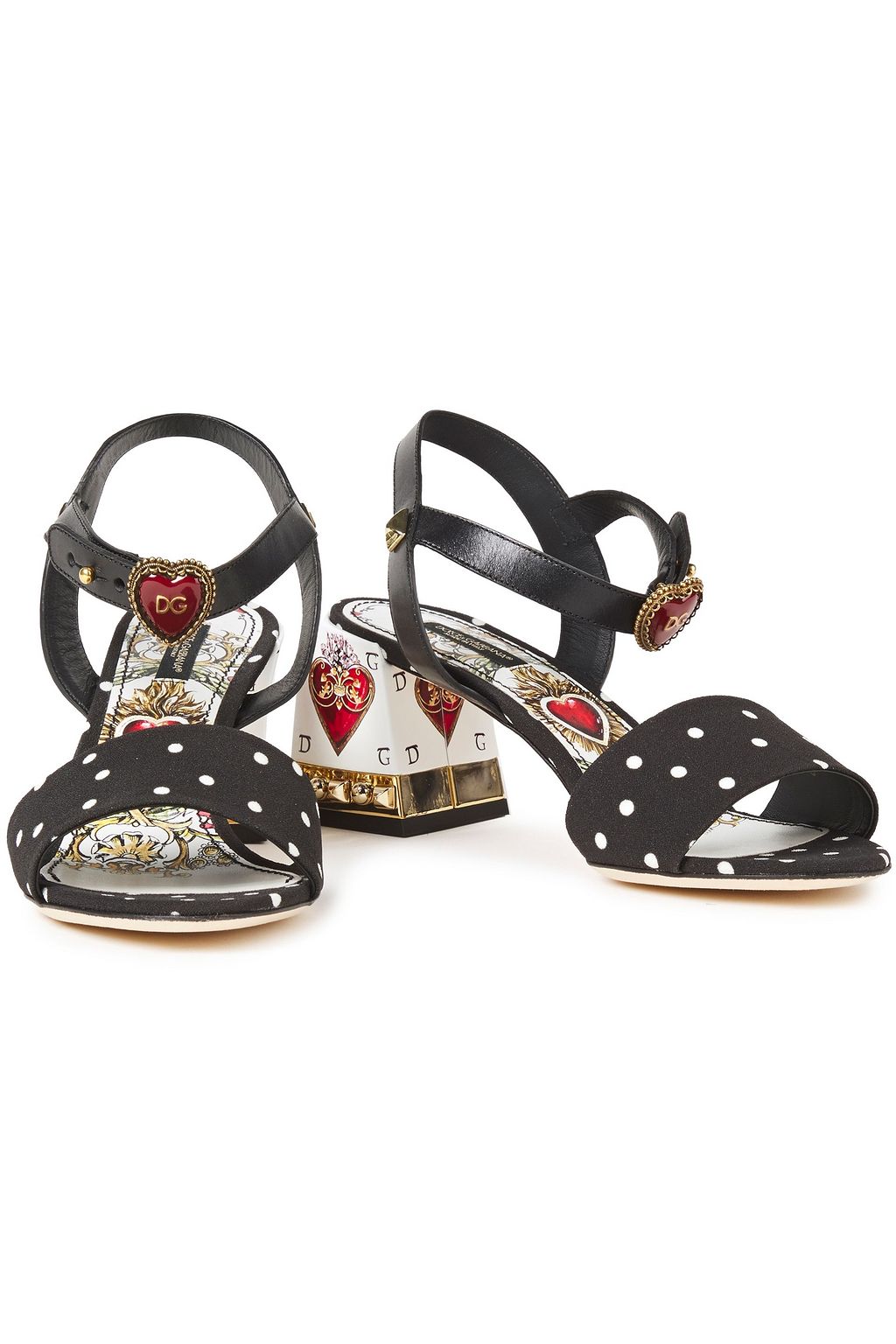 DOLCE&GABBANA Keira embellished leather and polka-dot cady sandals
