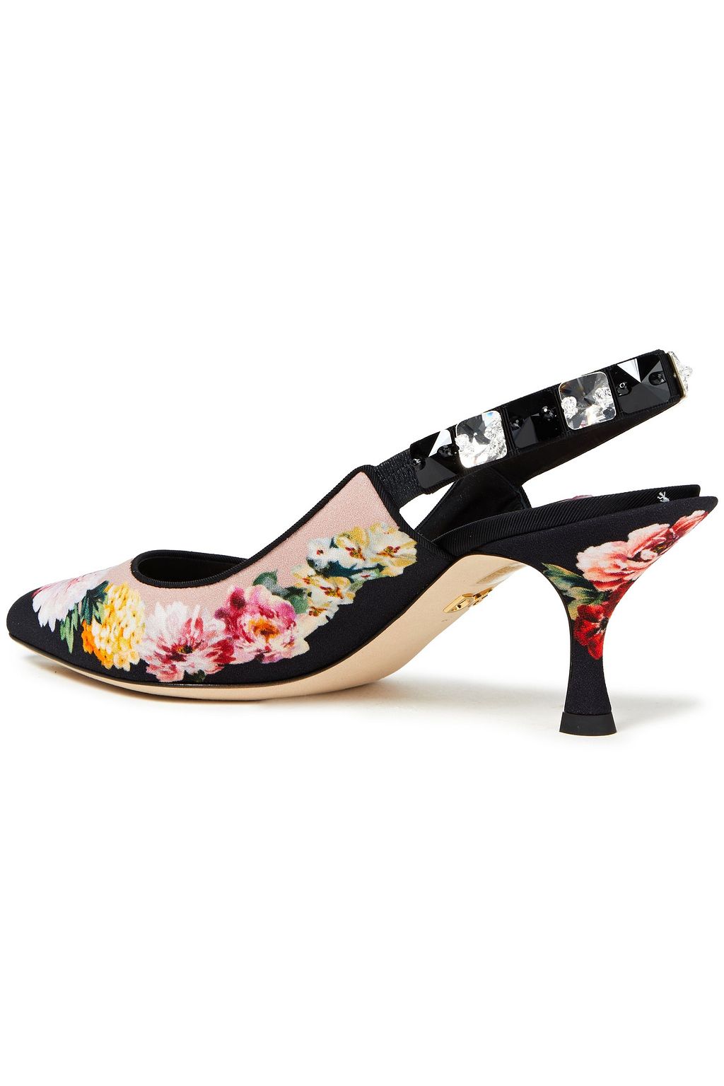 DOLCE&GABBANA Lori crystal-embellished floral-print cady slingback pumps
