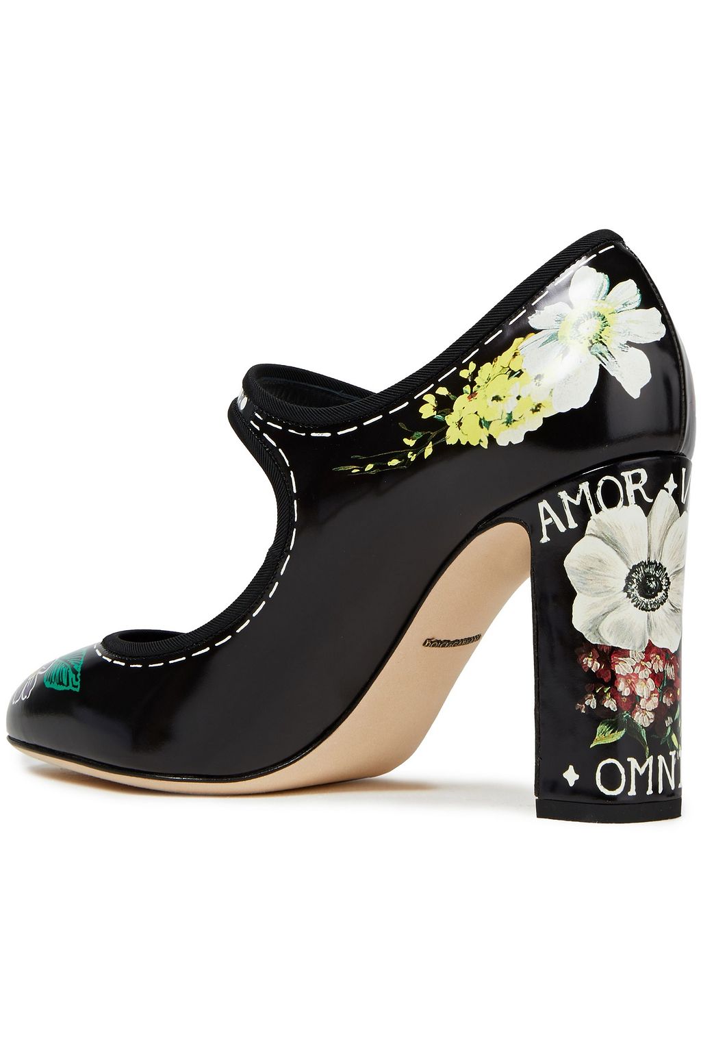 DOLCE&GABBANA Embellished printed glossed-leather Mary Jane pumps
