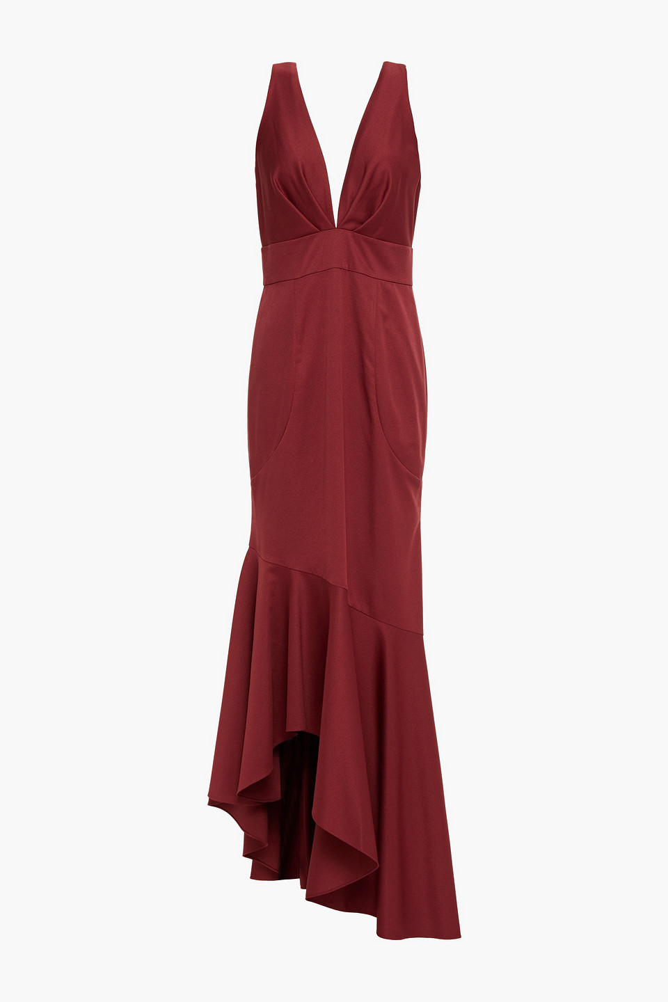 Sachin & Babi Asymmetric Ruffled Ottoman Gown In Red
