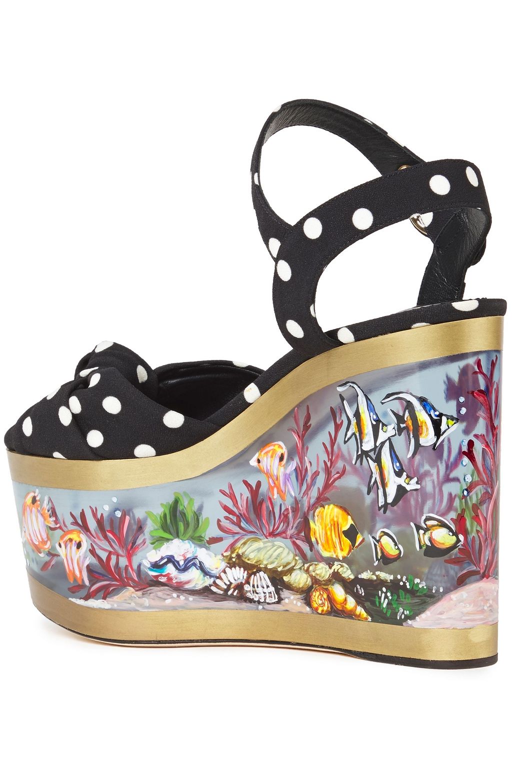 DOLCE&GABBANA Knotted polka-dot cady platform wedge sandals