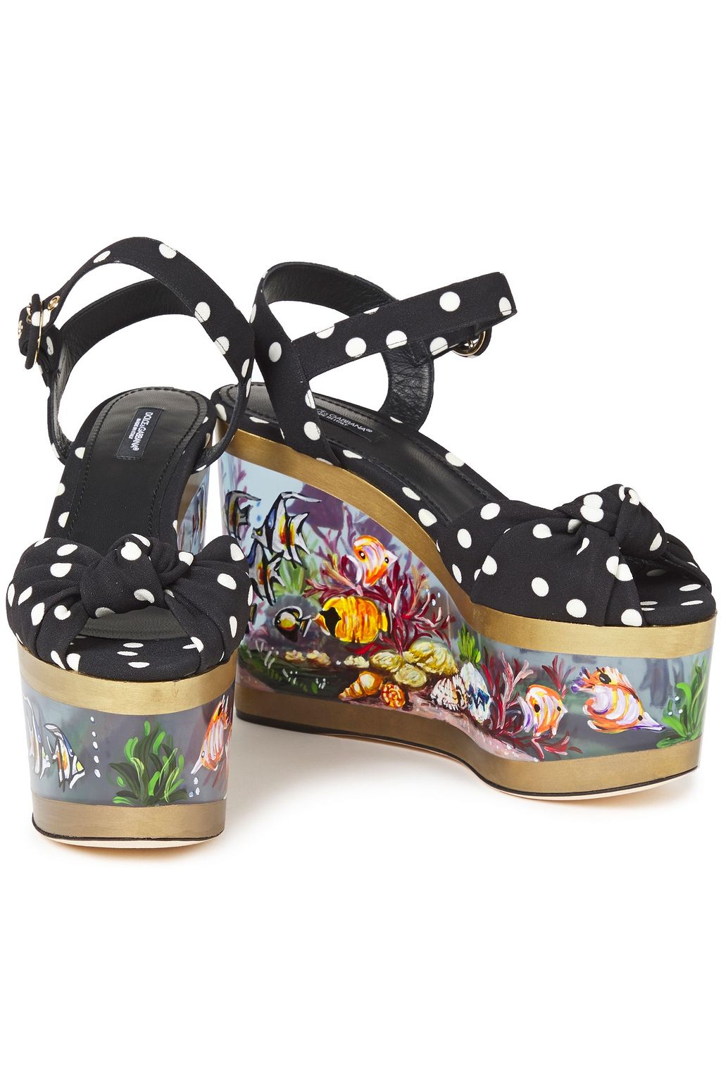 DOLCE&GABBANA Knotted polka-dot cady platform wedge sandals
