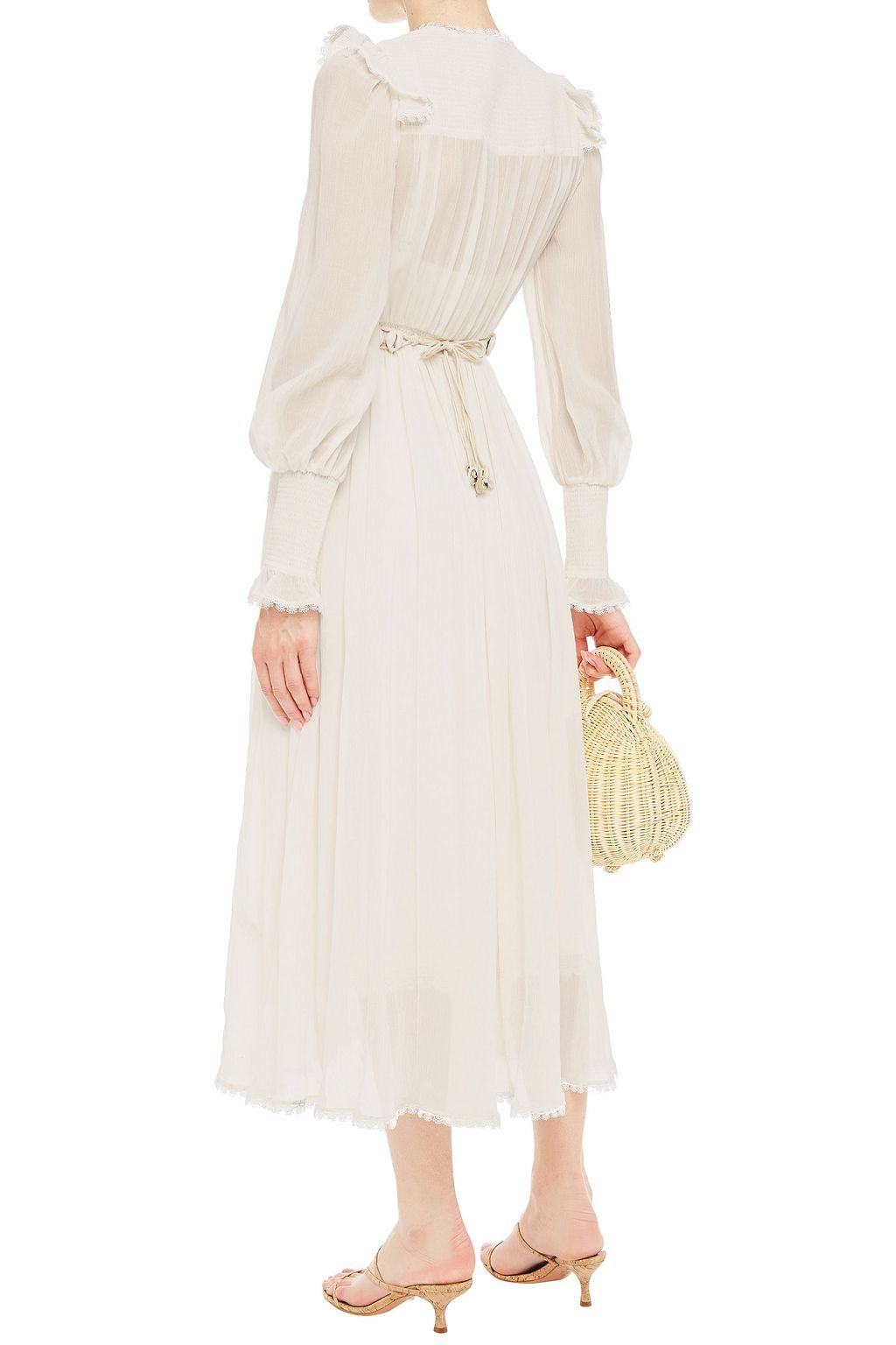 ZIMMERMANN Belted cotton and silk-blend crepon midi dress