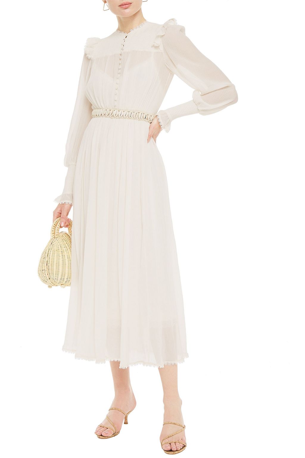 ZIMMERMANN Belted cotton and silk-blend crepon midi dress