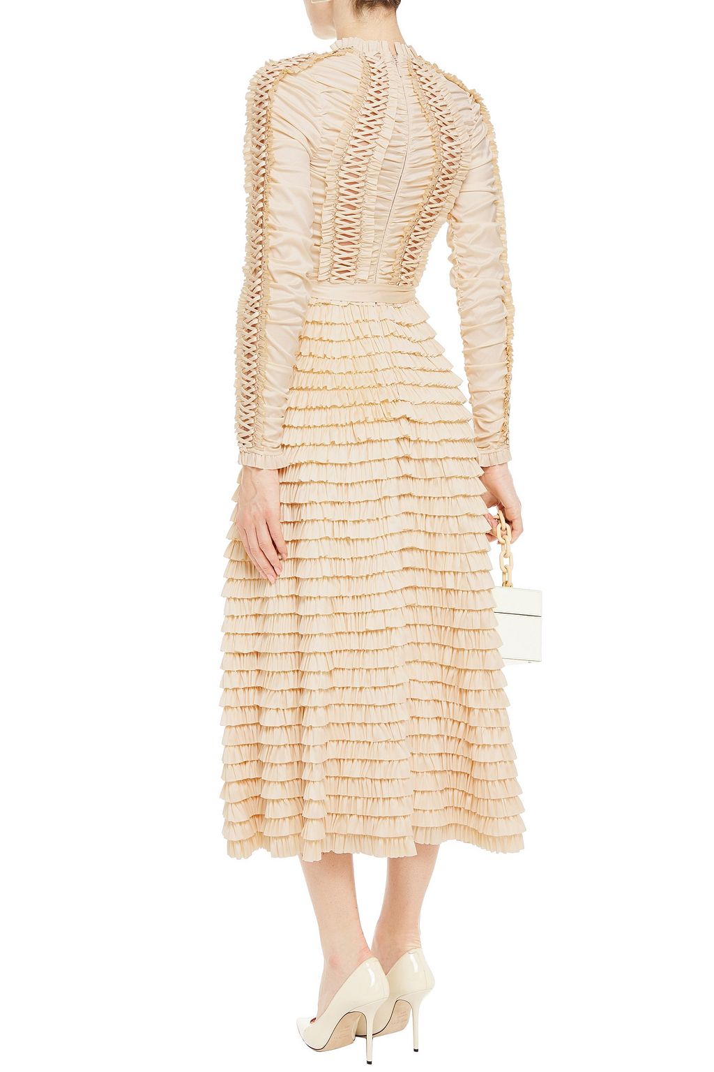 ZIMMERMANN Espionage tiered belted lace-up stretch-silk twill midi dress