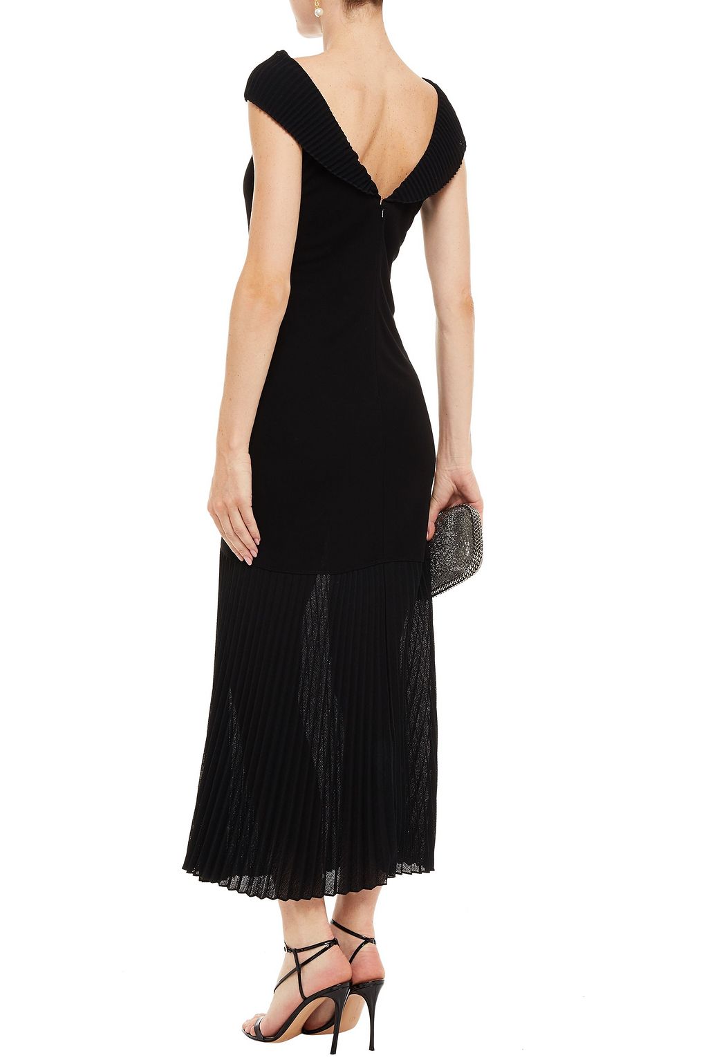 VICTORIA BECKHAM Off-the-shoulder pleated knitted and crepe maxi dress
