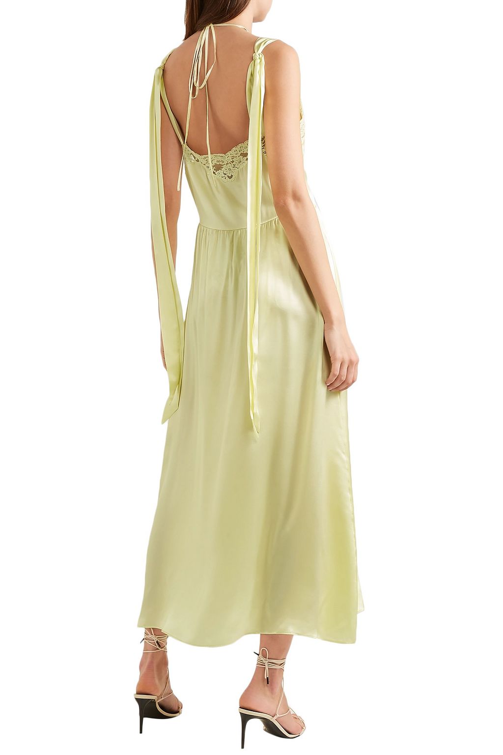 STELLA MCCARTNEY Lace-trimmed silk-satin midi dress
