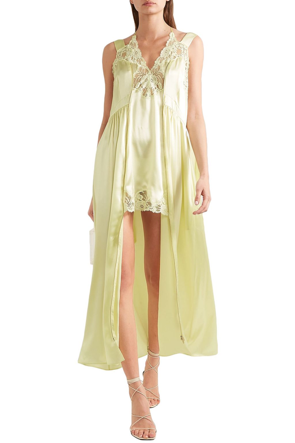 STELLA MCCARTNEY Lace-trimmed silk-satin midi dress