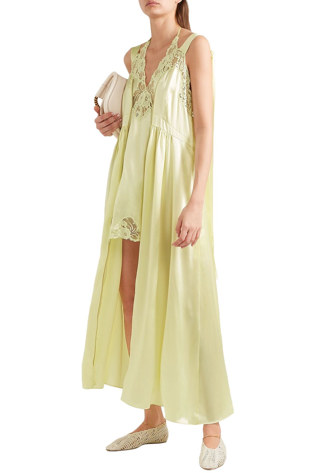 STELLA MCCARTNEY Lace-trimmed silk-satin midi dress