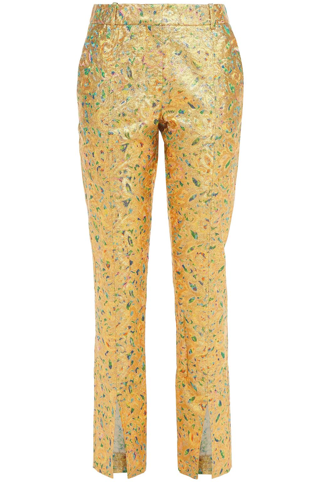 Metallic jacquard slim leg pants