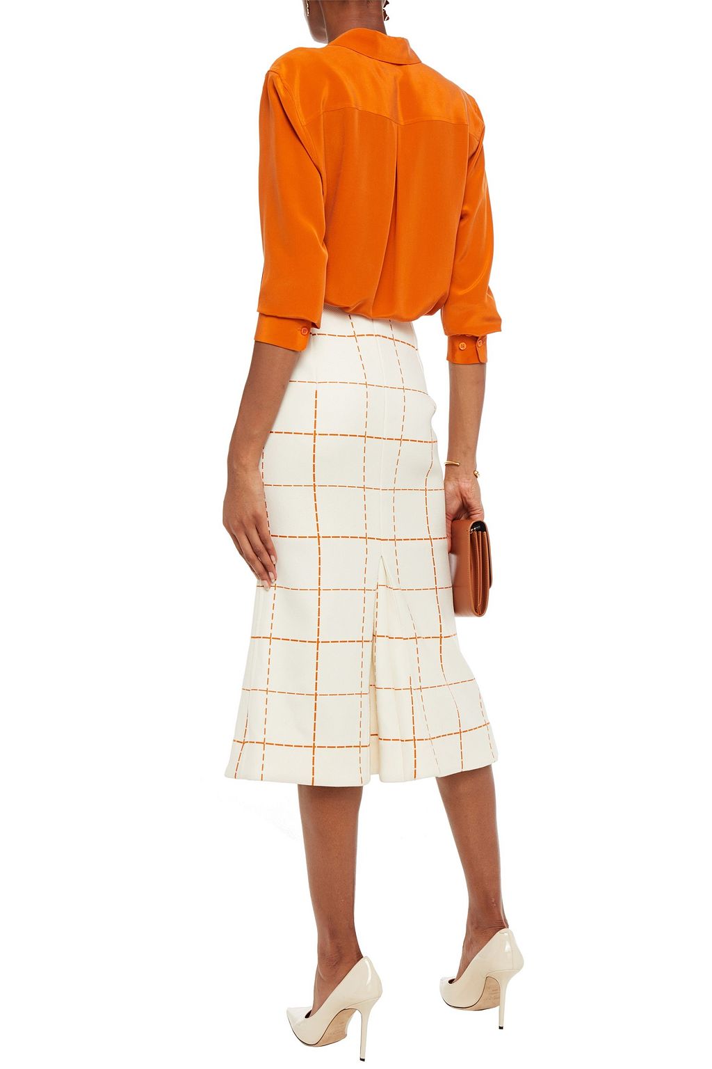 VICTORIA BECKHAM Pleated checked wool-blend twill midi skirt