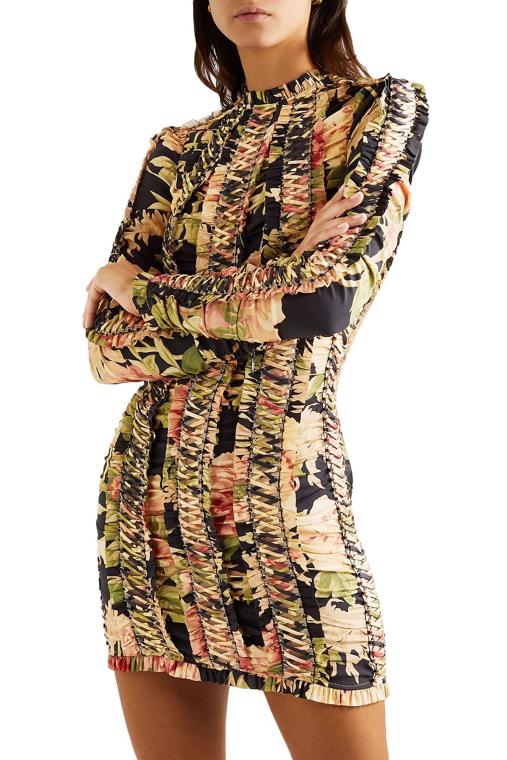 ZIMMERMANN Espionage lace-up floral-print stretch-silk mini dress