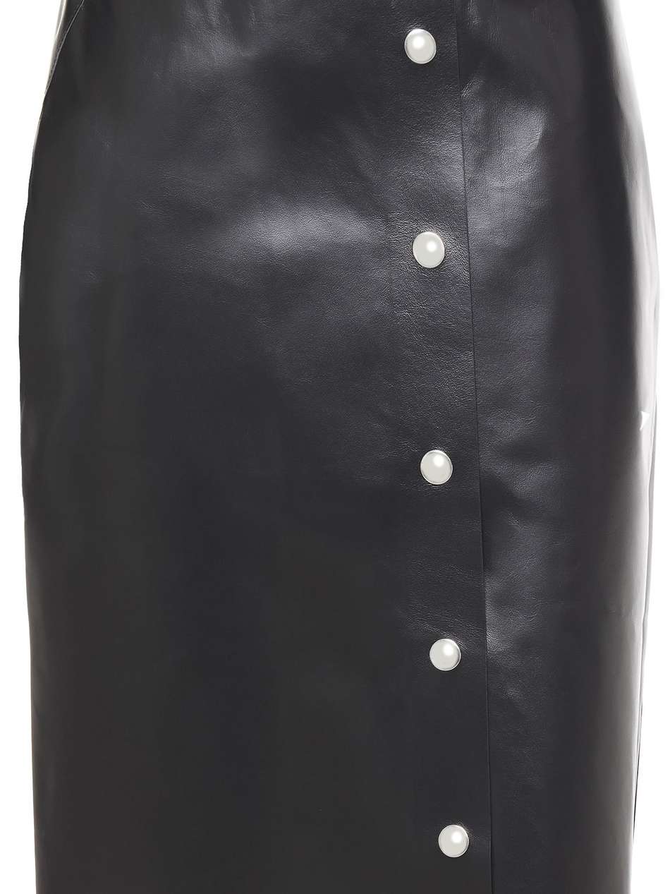 snap-detailed leather skirt