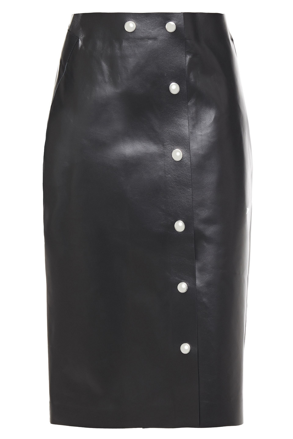 Snap-detailed leather skirt