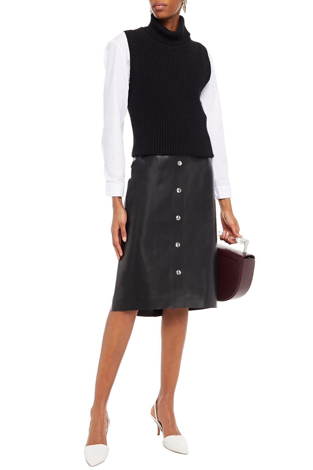 VICTORIA BECKHAM Snap-detailed leather skirt