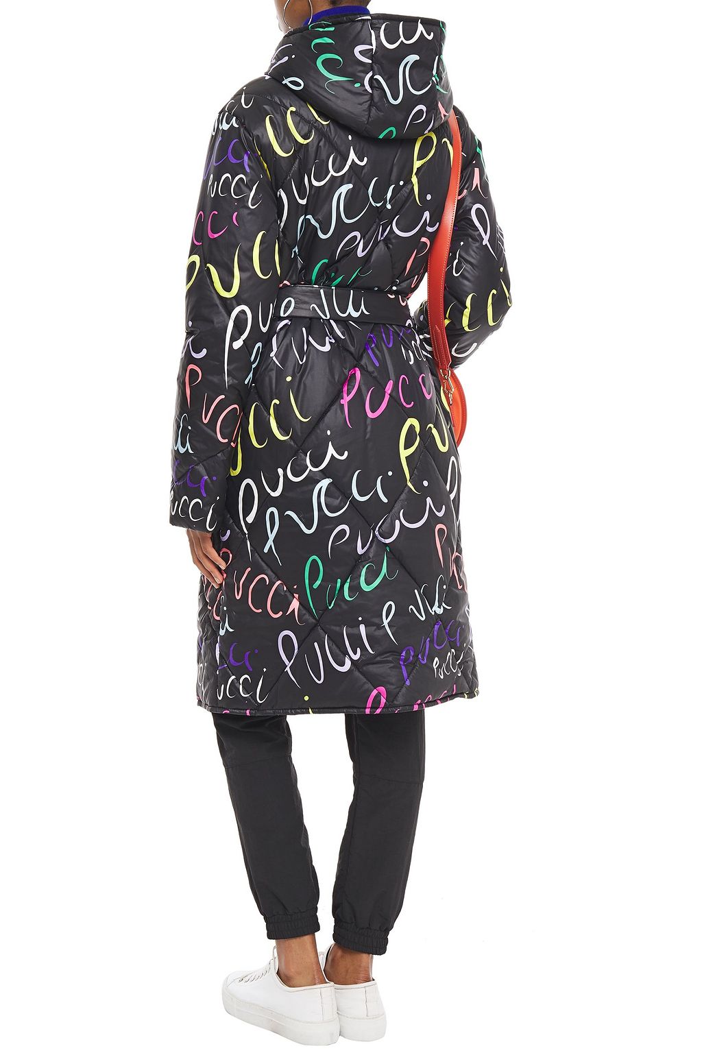 PUCCI Belted printed quilted shell hooded coat