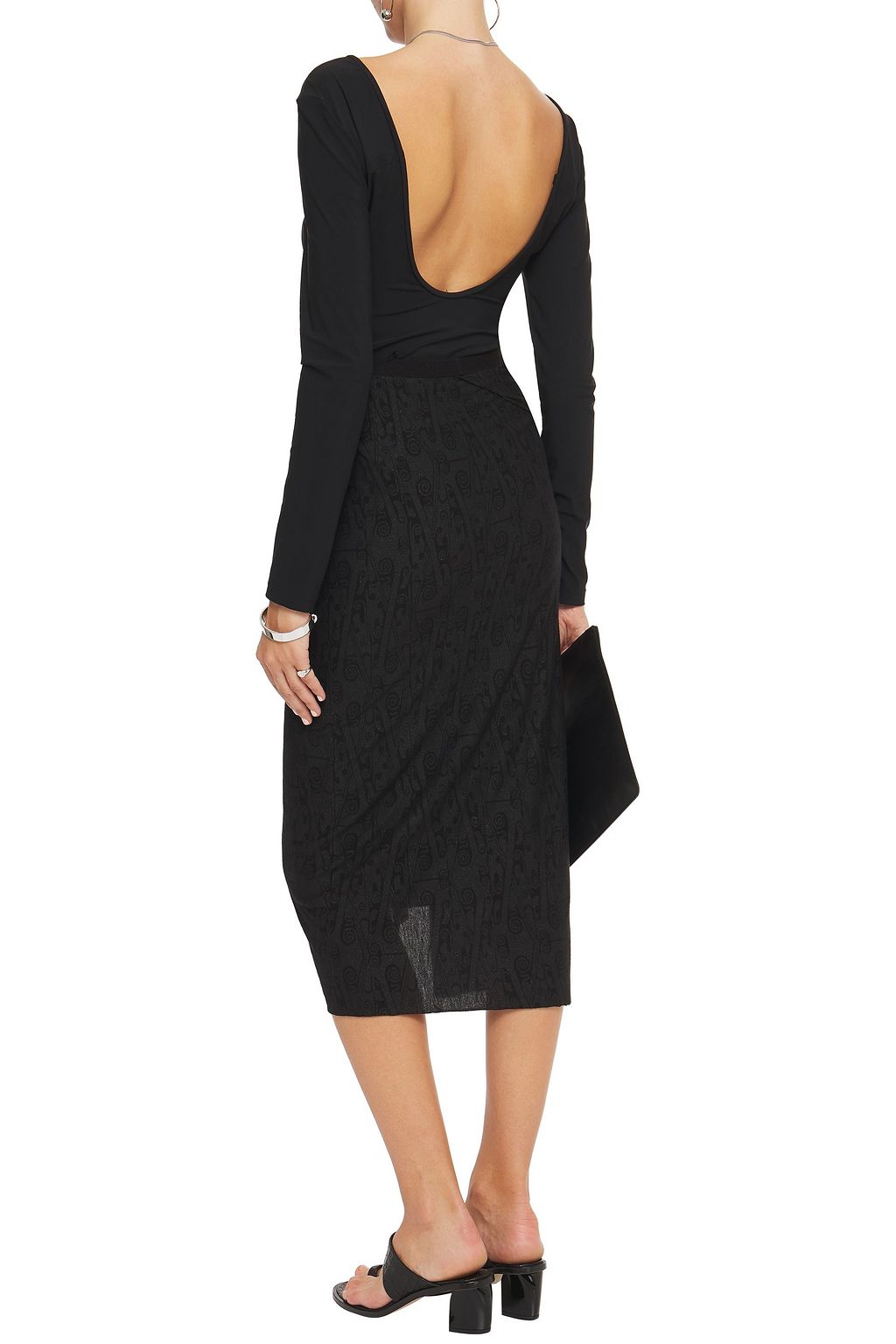 RICK OWENS LILIES Wrap-effect glittered printed jersey midi skirt