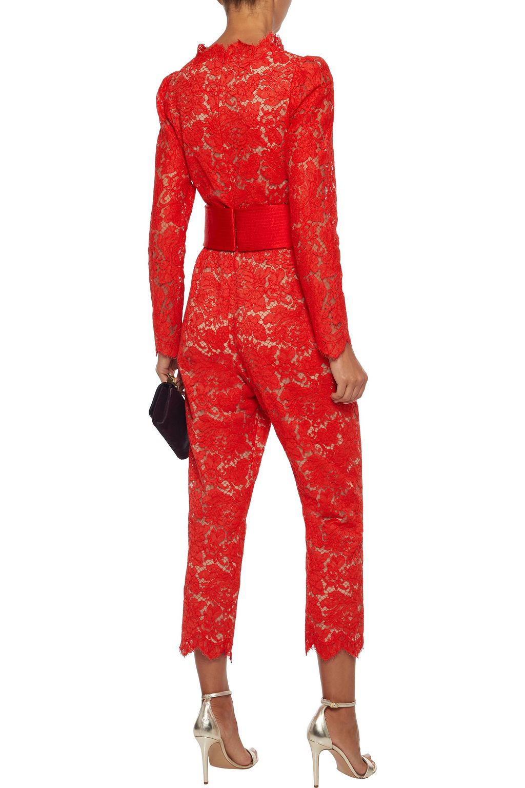 STELLA MCCARTNEY Pearl cropped belted cotton-blend corded lace jumpsuit