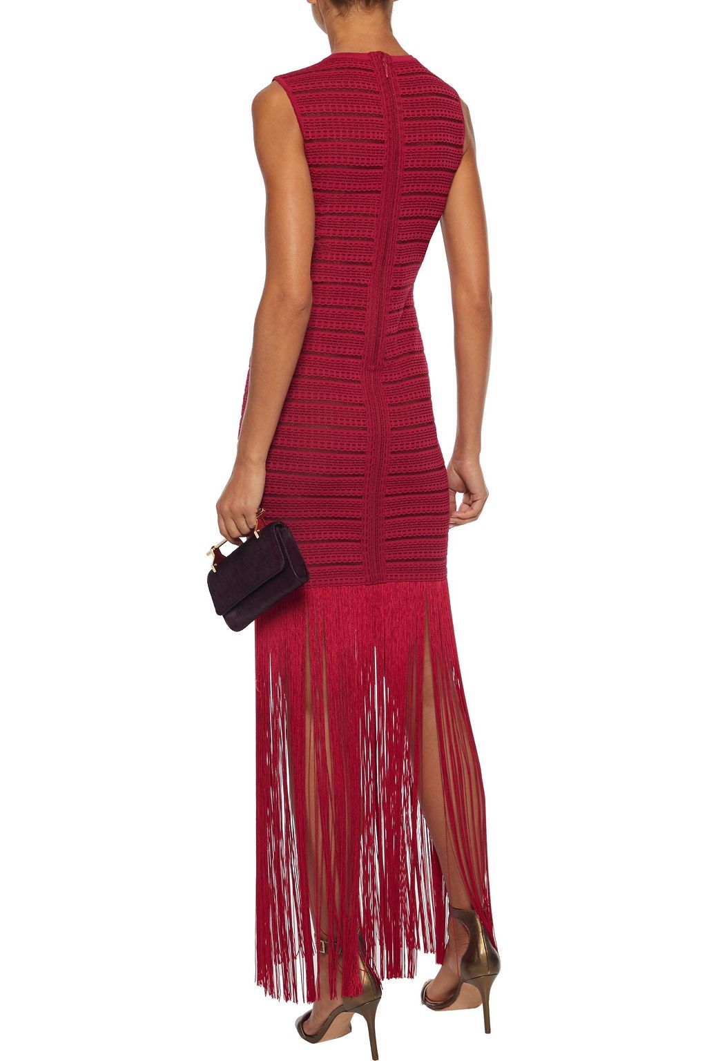 HERVÉ LÉGER Fringed metallic crochet-knit maxi dress