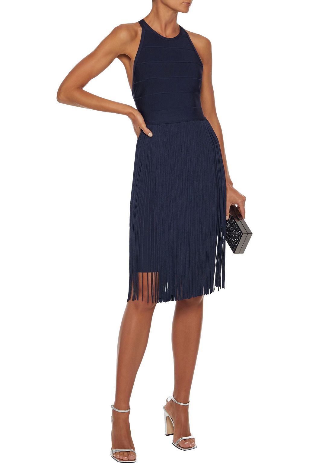 HERVÉ LÉGER Fringed bandage mini dress
