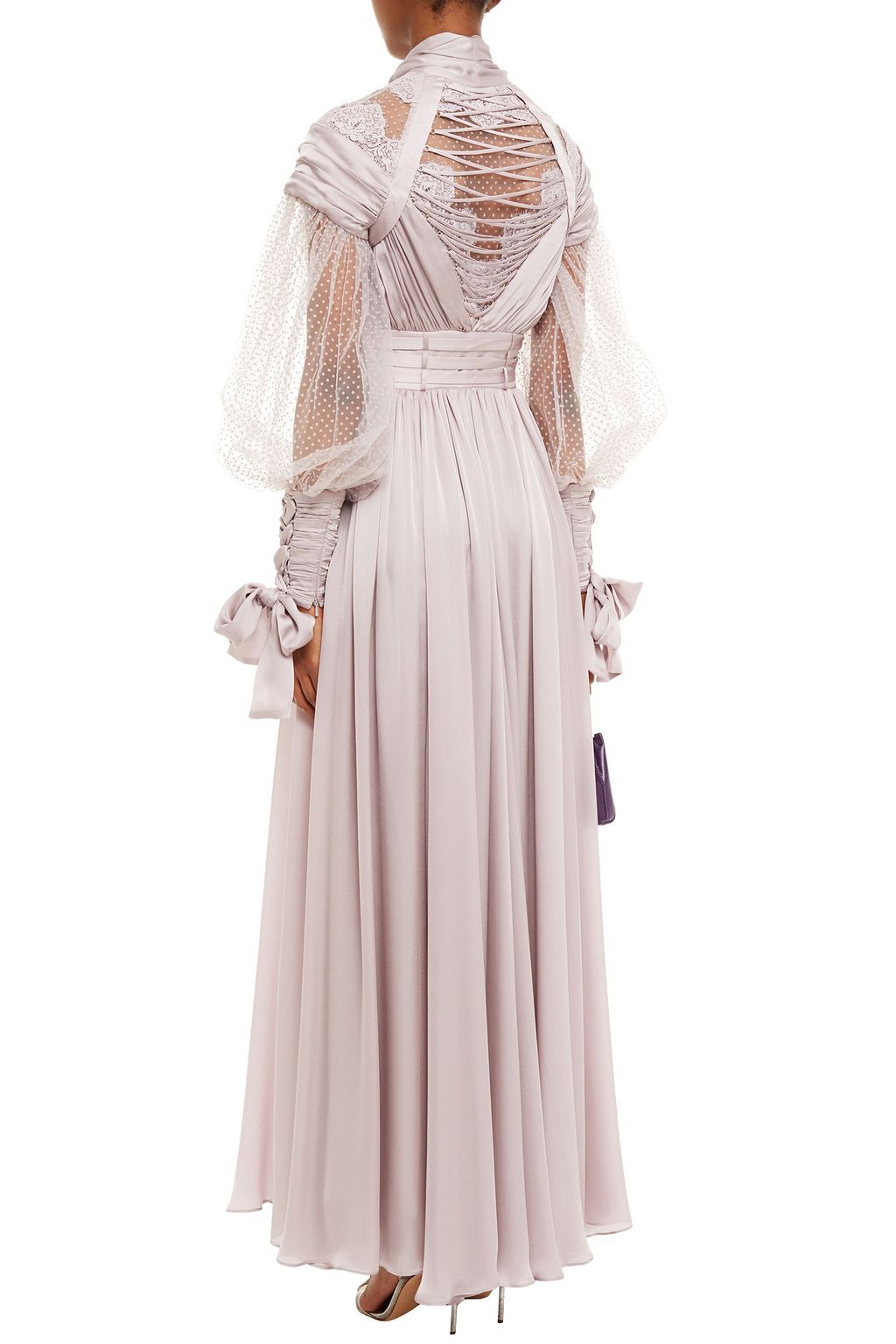 ZIMMERMANN Pussy-bow flocked tulle-paneled washed-silk maxi dress