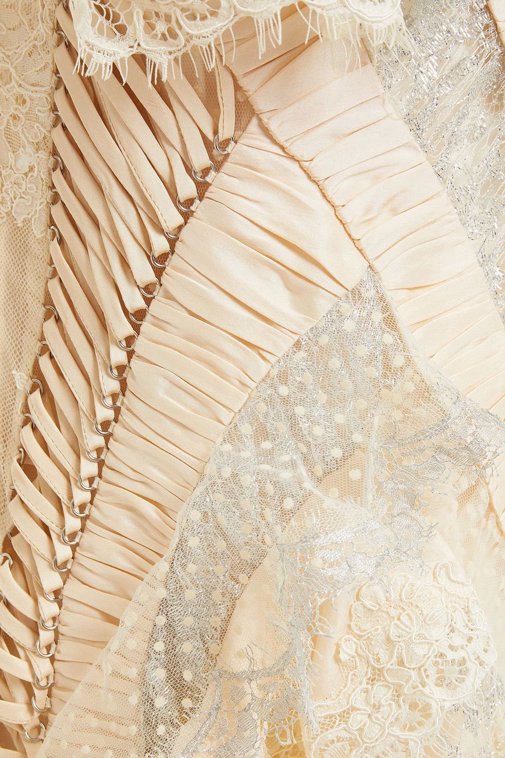 ZIMMERMANN Sabotage Swiss-dot tulle, metallic lace and silk crepe de chine midi dress