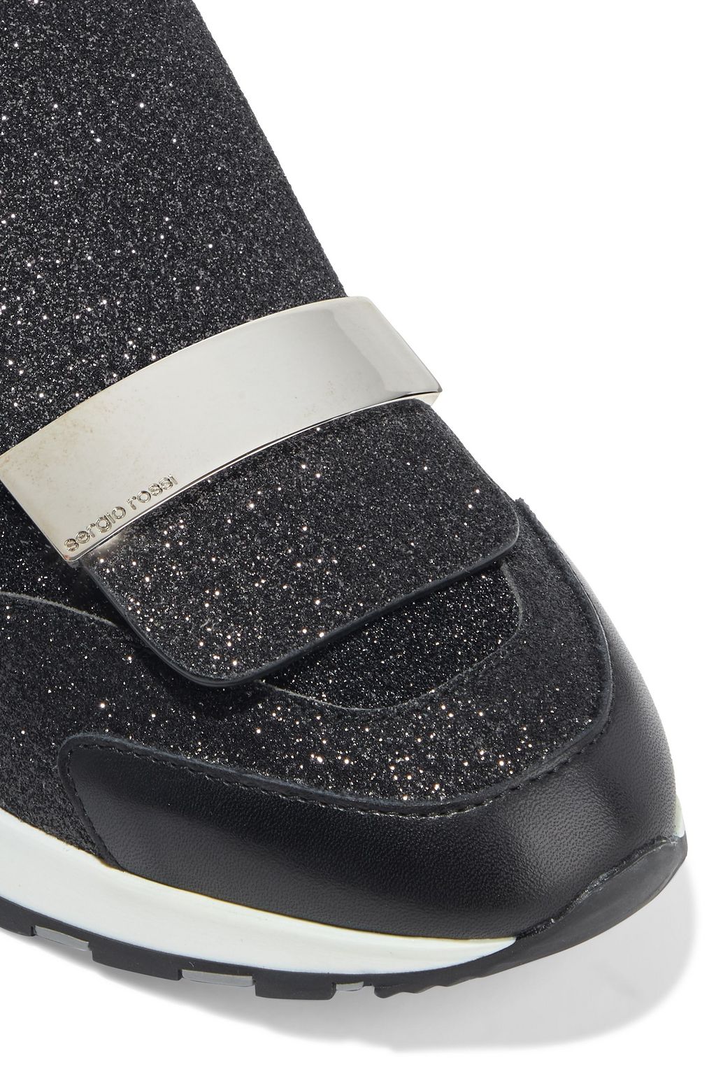 SERGIO ROSSI sr1 Running Patch glittered leather, neoprene and metallic woven sneakers