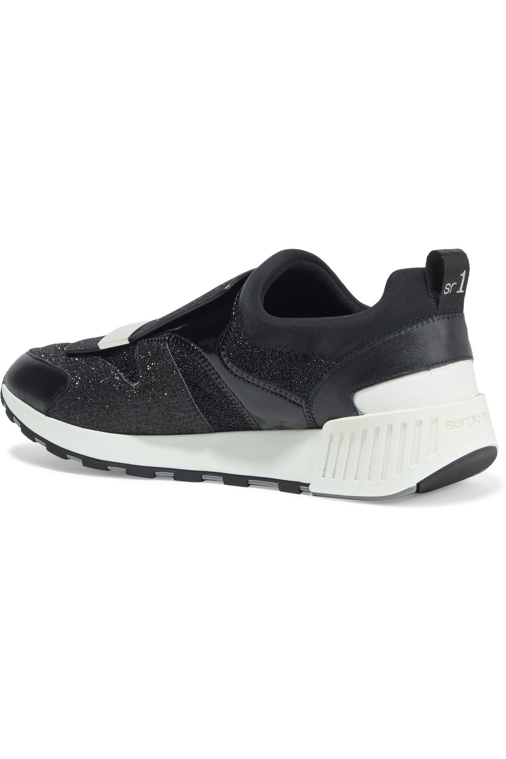 SERGIO ROSSI sr1 Running Patch glittered leather, neoprene and metallic woven sneakers