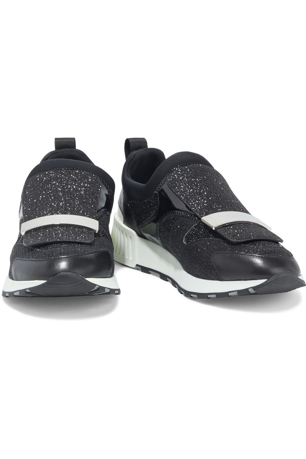 SERGIO ROSSI sr1 Running Patch glittered leather, neoprene and metallic woven sneakers