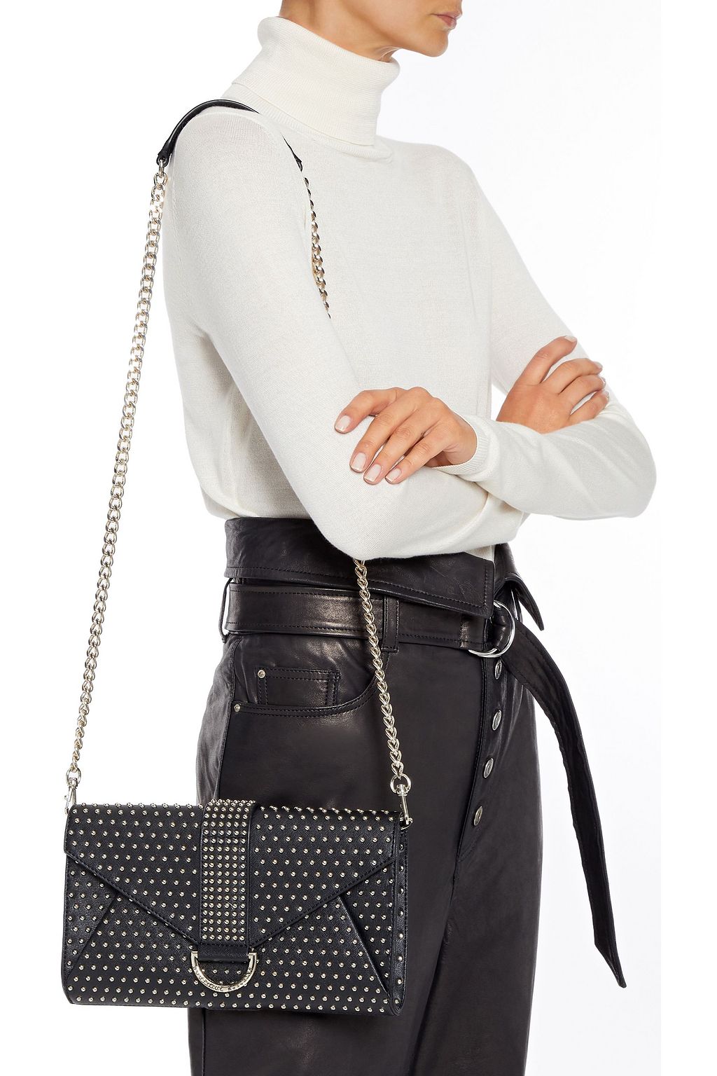 BOUTIQUE MOSCHINO Studded textured-leather envelope clutch