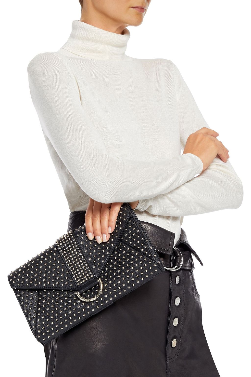 BOUTIQUE MOSCHINO Studded textured-leather envelope clutch