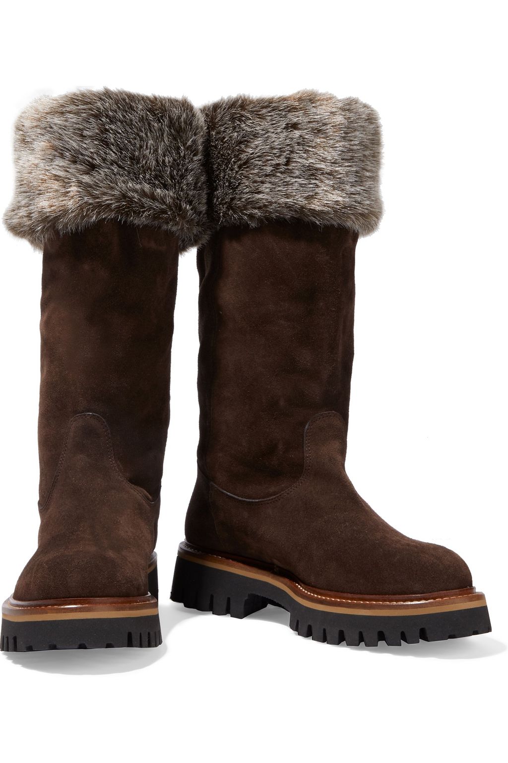 SERGIO ROSSI Shearling-trimmed suede boots