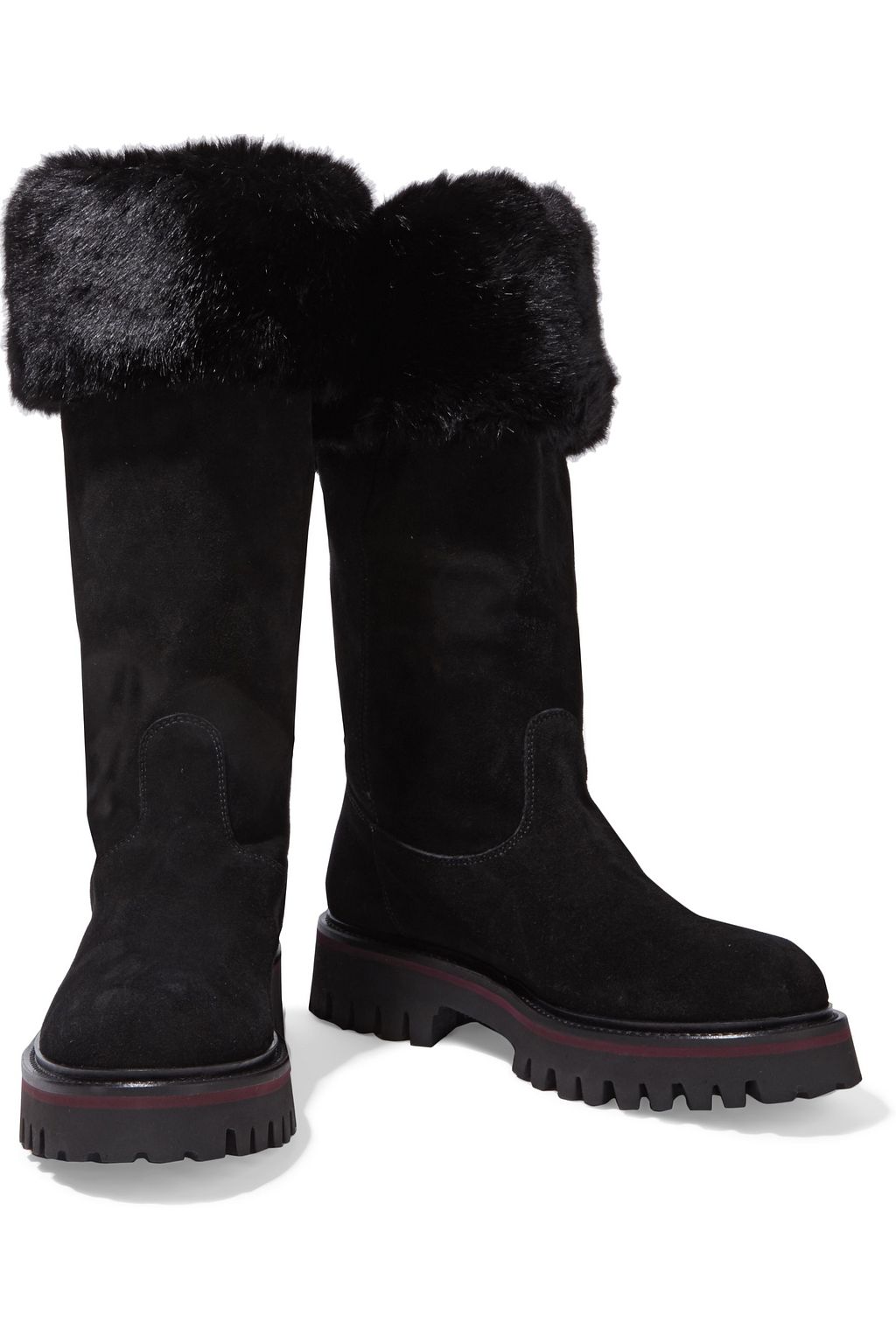 SERGIO ROSSI Shearling-trimmed suede boots